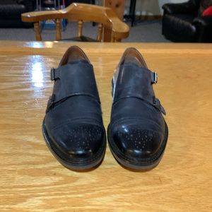 JOSEPH ABBOUD SZ 9.5, BISHOP-NAVY DOUBLE MONKS, SUPER SOFT LEATHER UPPERS EUC!